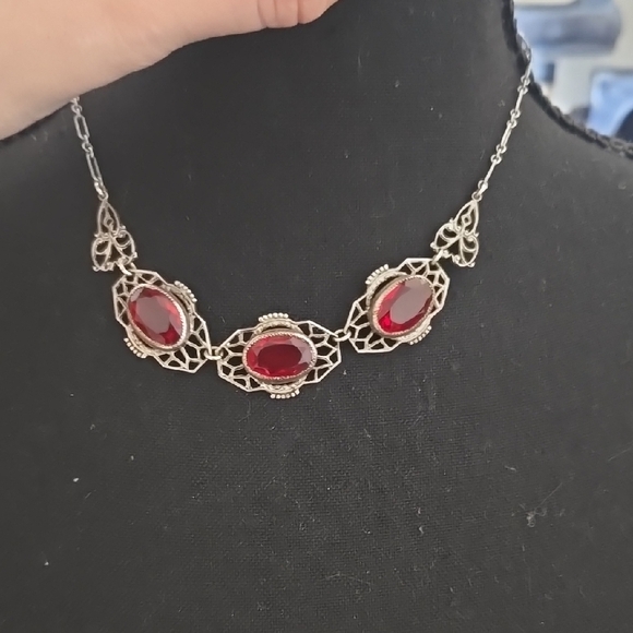 Vintage Silver Tone Red Glass Stones - Picture 4 of 7